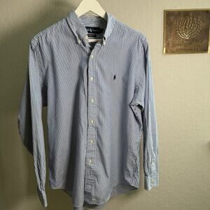 Men's Ralph Lauren Classic Fit Blue Stripe Long Sleeve Button Down Size 16 34/25